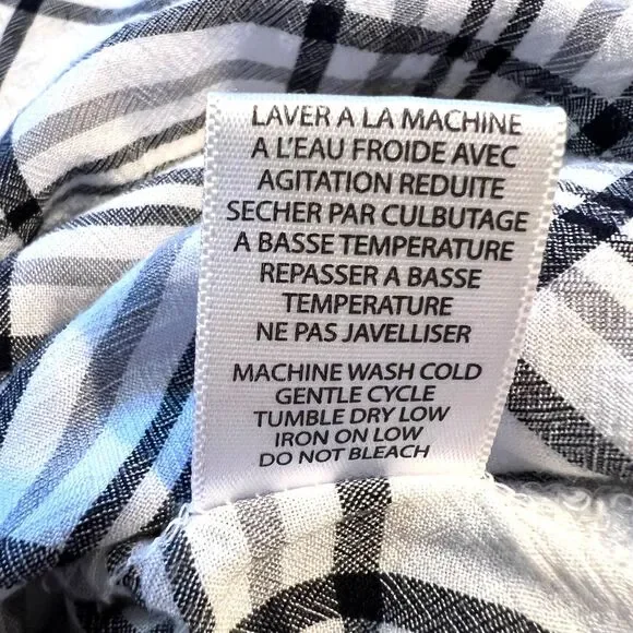 mySTYL Womens Shirt Top Plaid Button Up Long Sleeve Black White Pullover Large - Picture 9 of 9